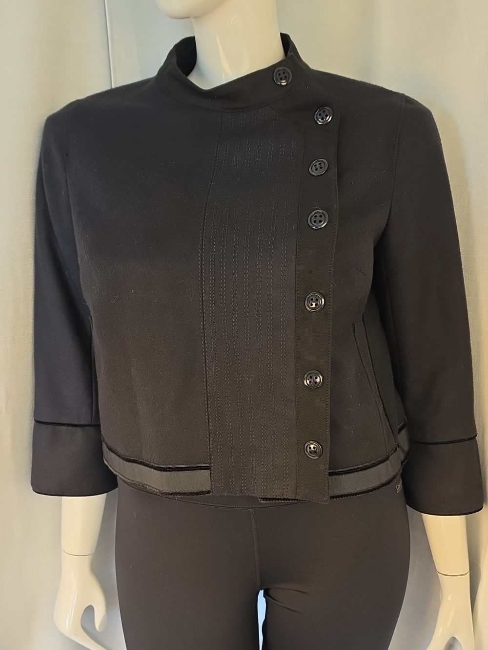 Zara Woman Tailored Asymmetric 80% Wool Blend Snap Front Black Jacket Size XL